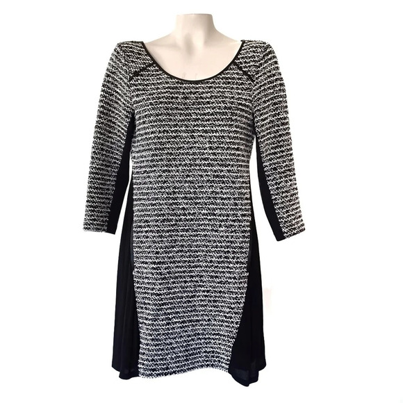 Maeve Anthropologie Sweater Dress Black White Boucle Knit Pockets Tweed Indie S - Picture 2 of 8